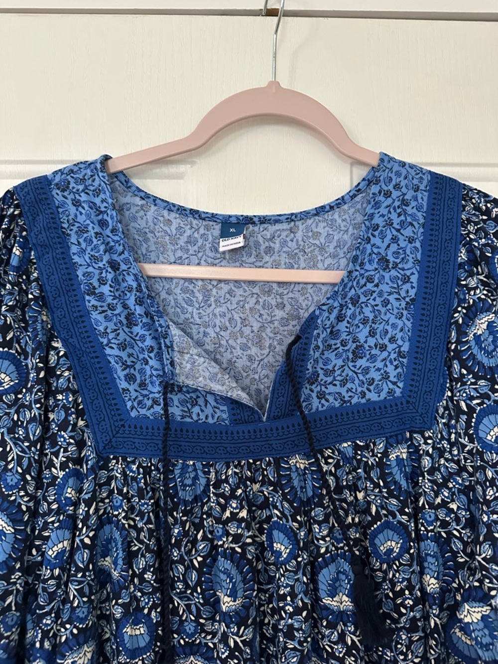 Old Navy Puff-Sleeve Printed Mini Swing Dress Size Blue Blossoms XL NWT - Picture 5 of 10